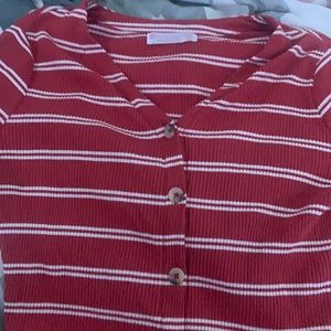 Dark Orange and white cropped shirt